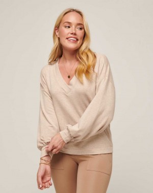 Heather Natural Travis Mathew Cloud Terry Vneck Top | YOHE71684