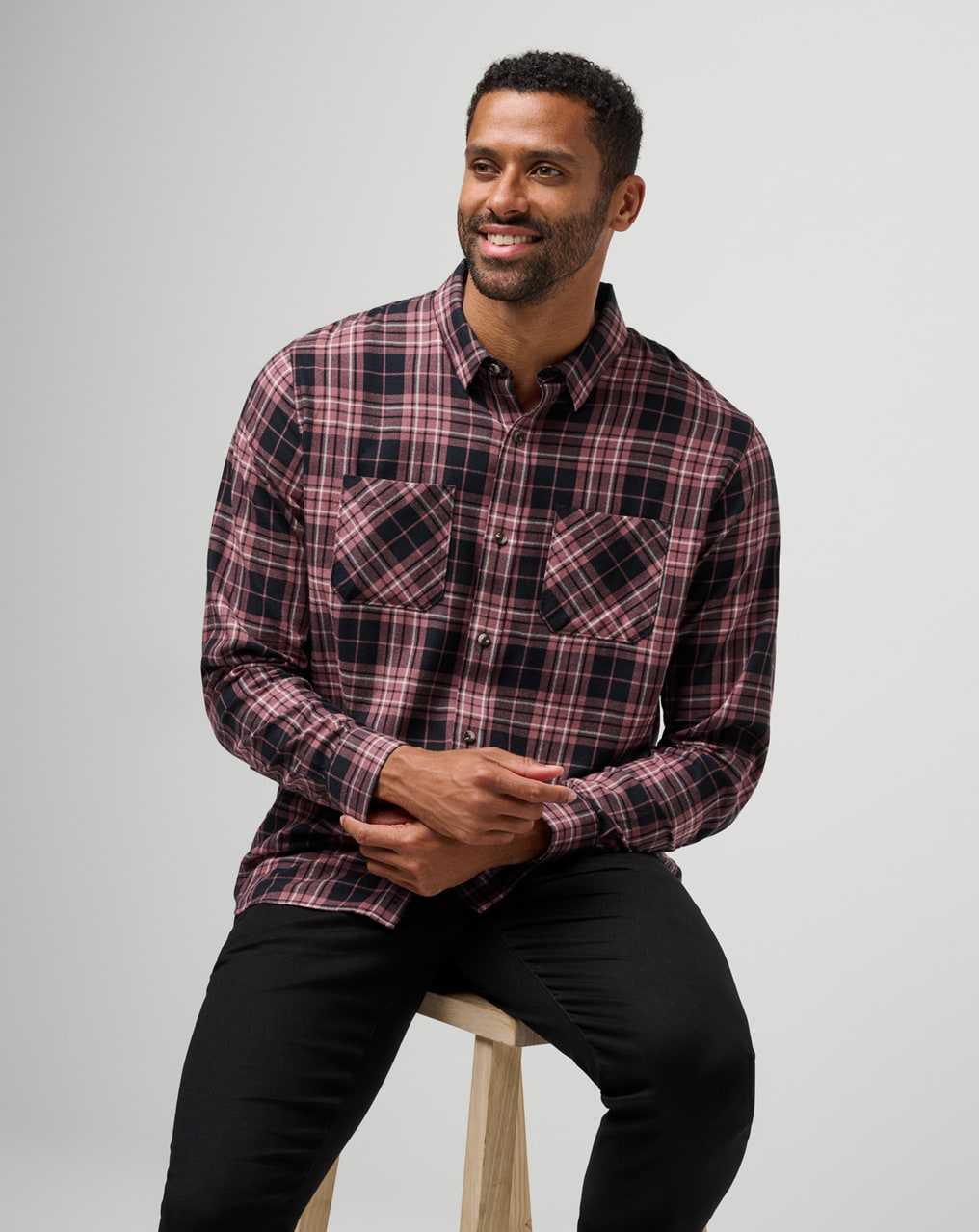 Black/Roan Rouge Travis Mathew Cloud Flannel Plaid Button-up | JIGE45361