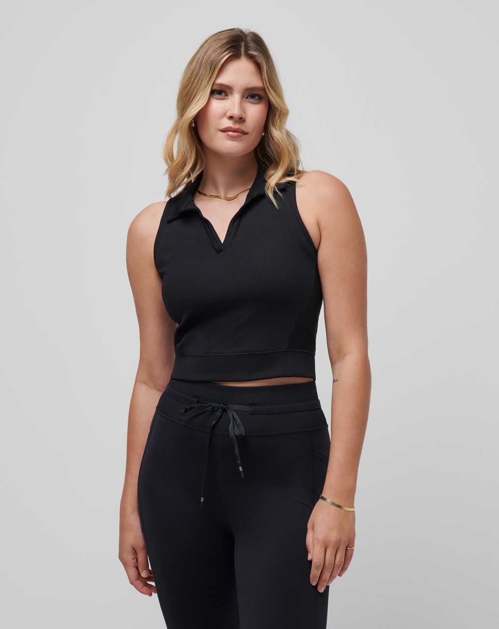 Black Travis Mathew Moveknit Sleeveless Vneck Polo | FIPY31042