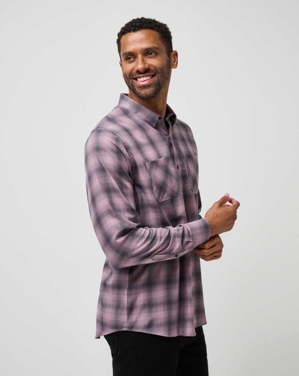 Elderberry/Total Eclipse Travis Mathew Cloud Plaid Flannel Button-up | BLDR30472