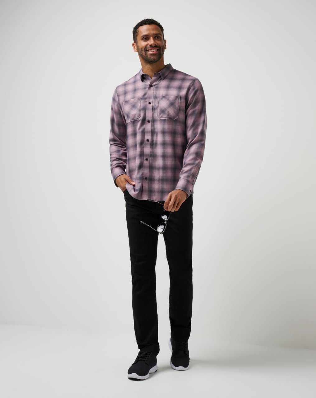 Elderberry/Total Eclipse Travis Mathew Cloud Plaid Flannel Button-up | BLDR30472