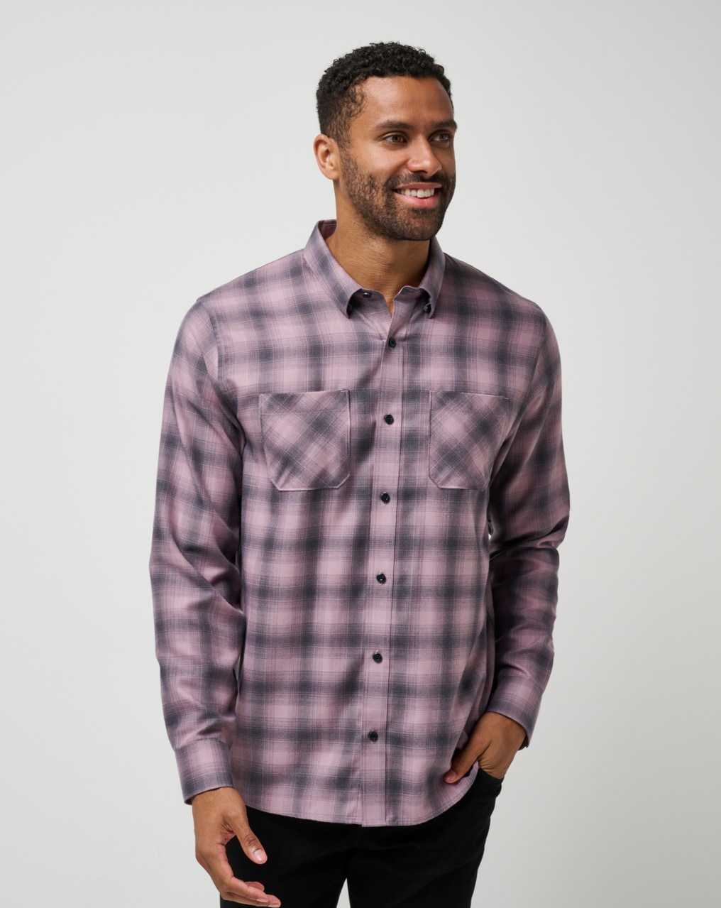 Elderberry/Total Eclipse Travis Mathew Cloud Plaid Flannel Button-up | BLDR30472