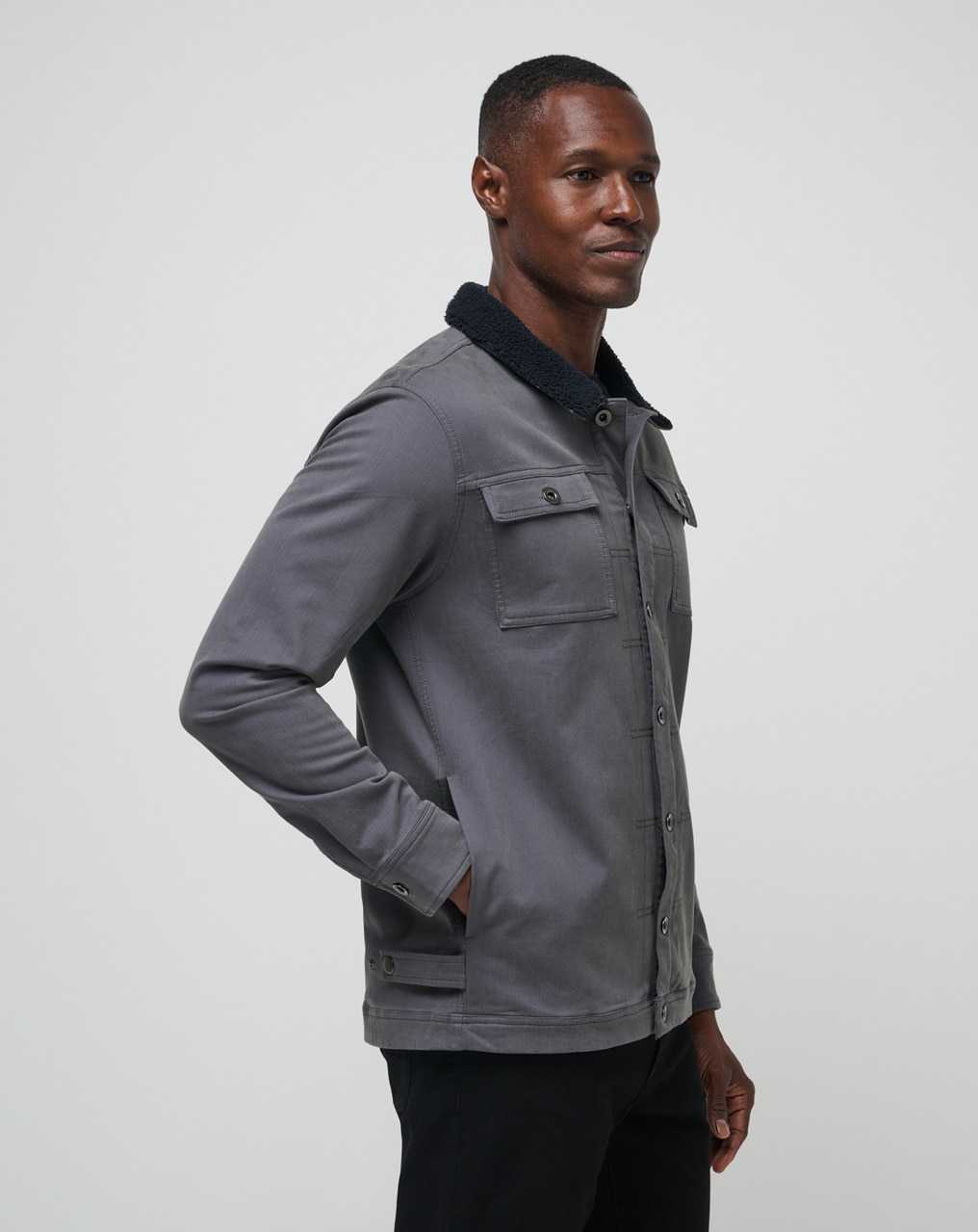 Grey Pinstripe Travis Mathew Cloud Denim Sherpa Jacket | KJEW24691