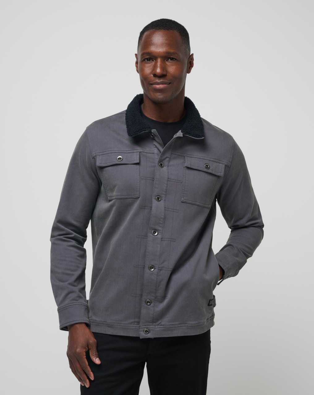 Grey Pinstripe Travis Mathew Cloud Denim Sherpa Jacket | KJEW24691