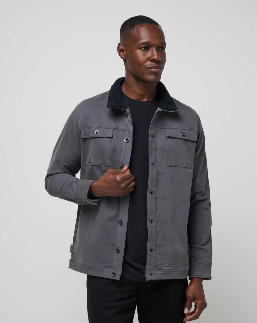 Grey Pinstripe Travis Mathew Cloud Denim Sherpa Jacket | KJEW24691