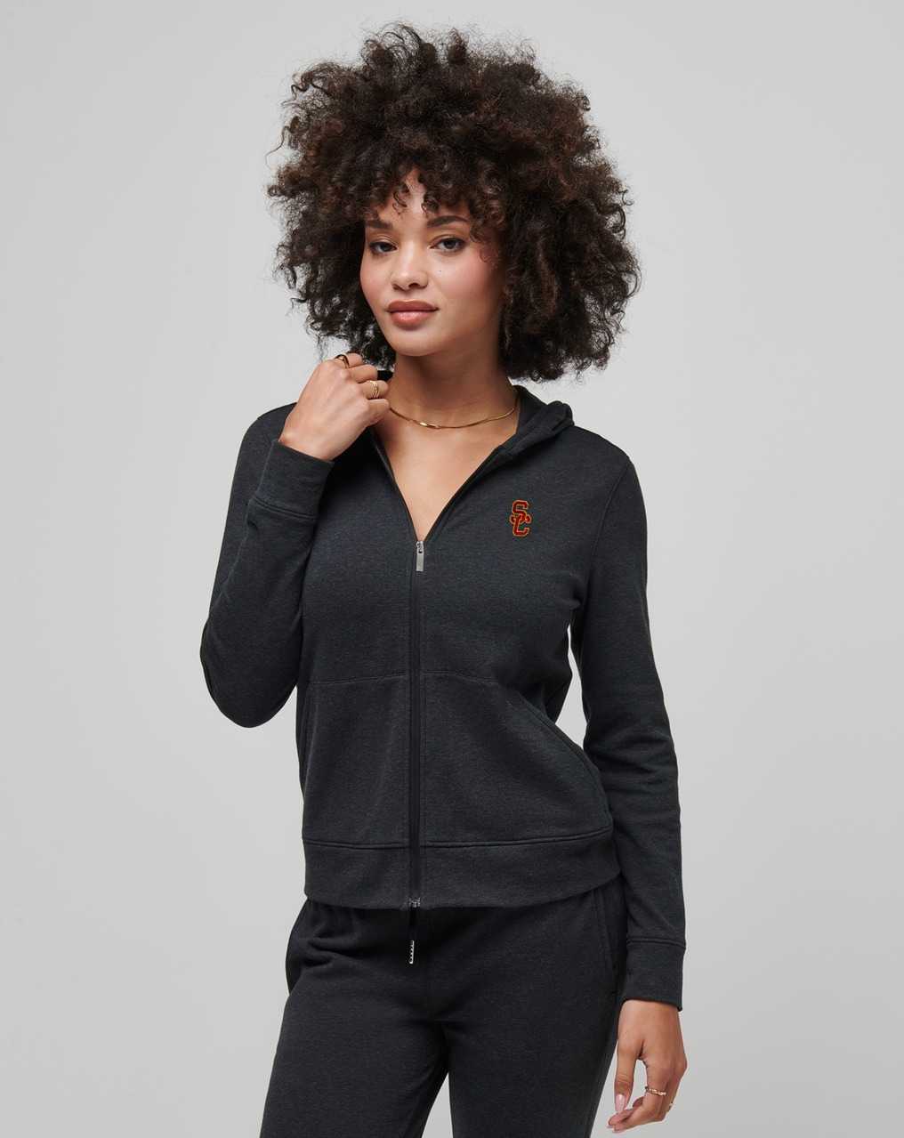 Heather Black Travis Mathew Usc Cloud Zip Hoodie | GPYB27038