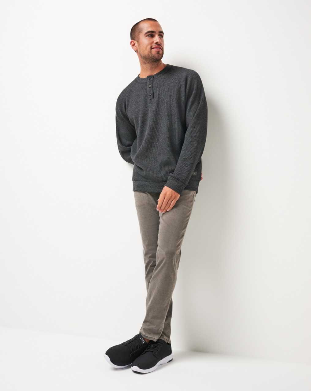 Heather Dark Grey Travis Mathew Storm Brew Cloud Waffle Henley | MBVL41789