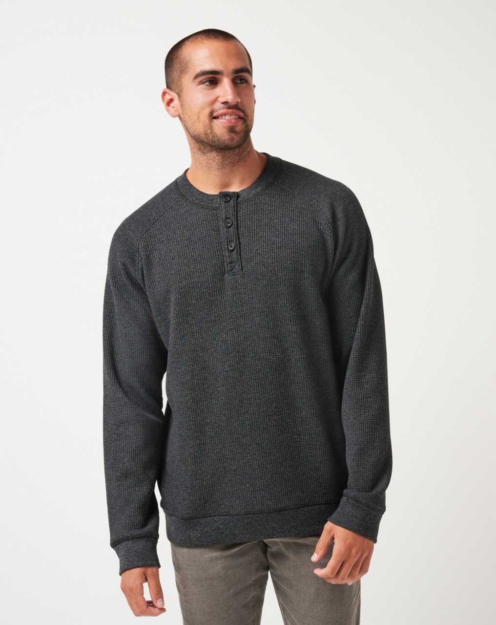 Heather Dark Grey Travis Mathew Storm Brew Cloud Waffle Henley | MBVL41789