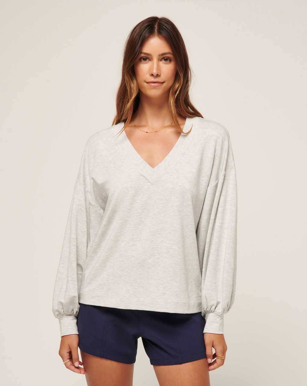 Heather Light Grey Travis Mathew Cloud Terry Vneck Top | GVFJ65493