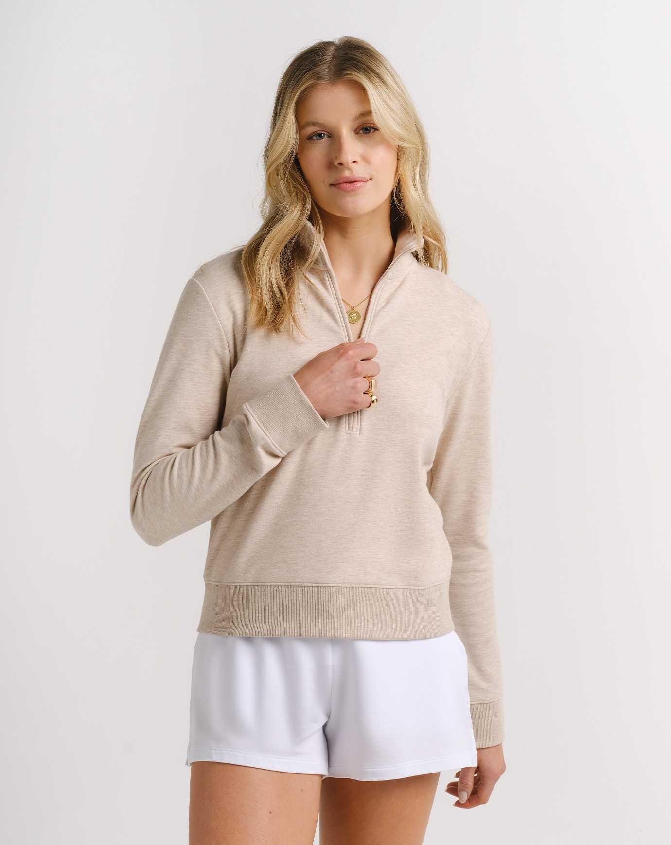 Heather Natural Travis Mathew Cloud Fleece Half Zip | XZHW29057