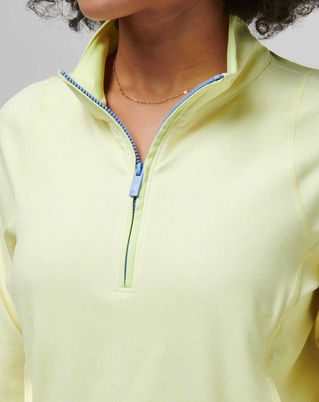 Heather Pale Lime Yellow Travis Mathew Tulum Weekend Moveknit Half Zip | POWU85172