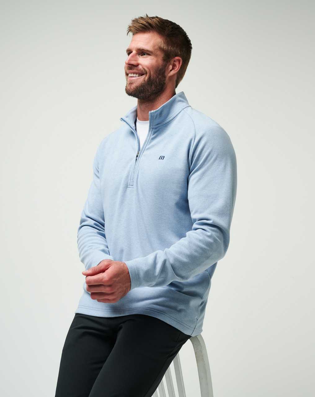 Light Blue Travis Mathew Upgraded Quarter Zip | FDEL81495