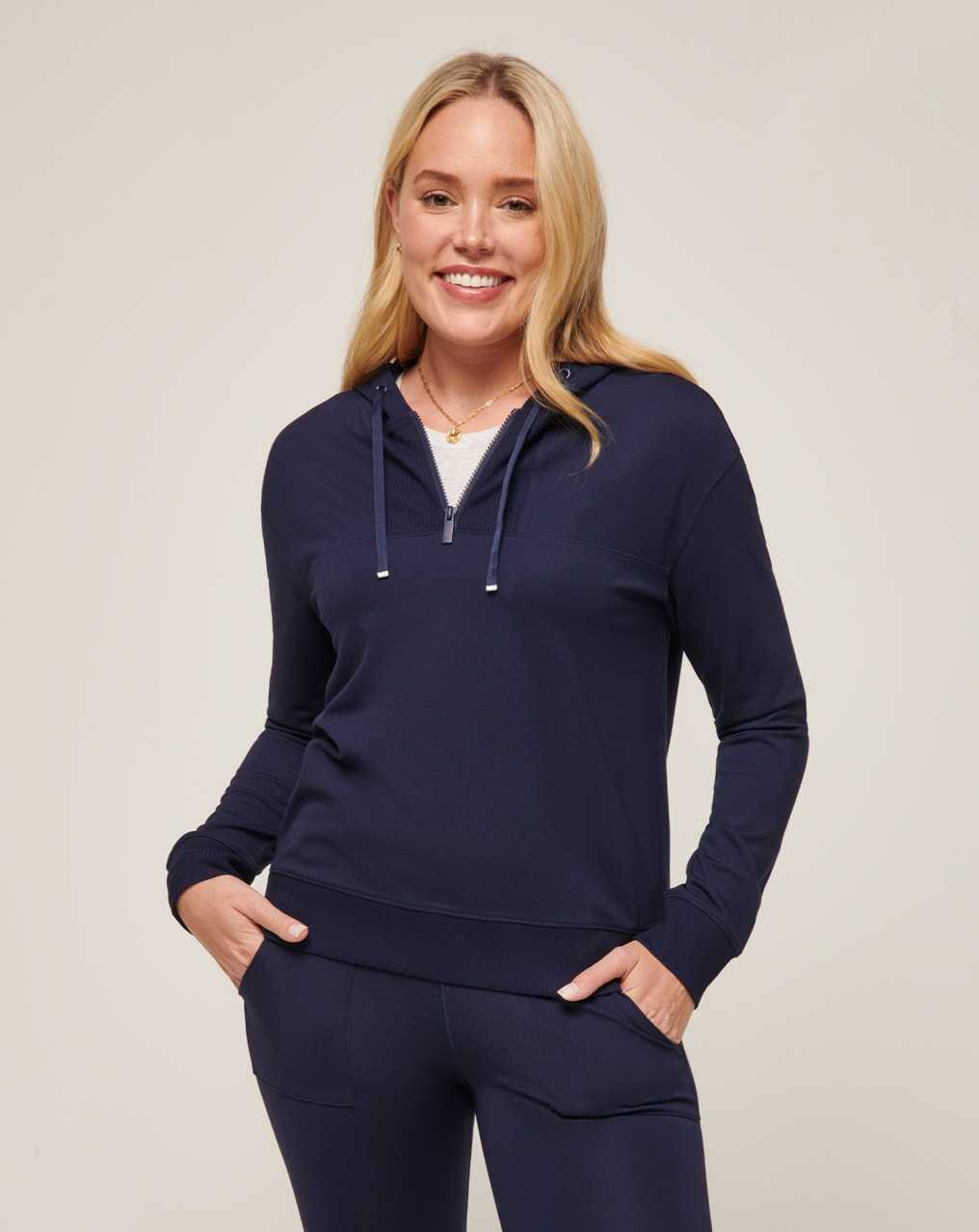 Navy Travis Mathew Friday Ponte Half Zip Hoodie | RBGT58109