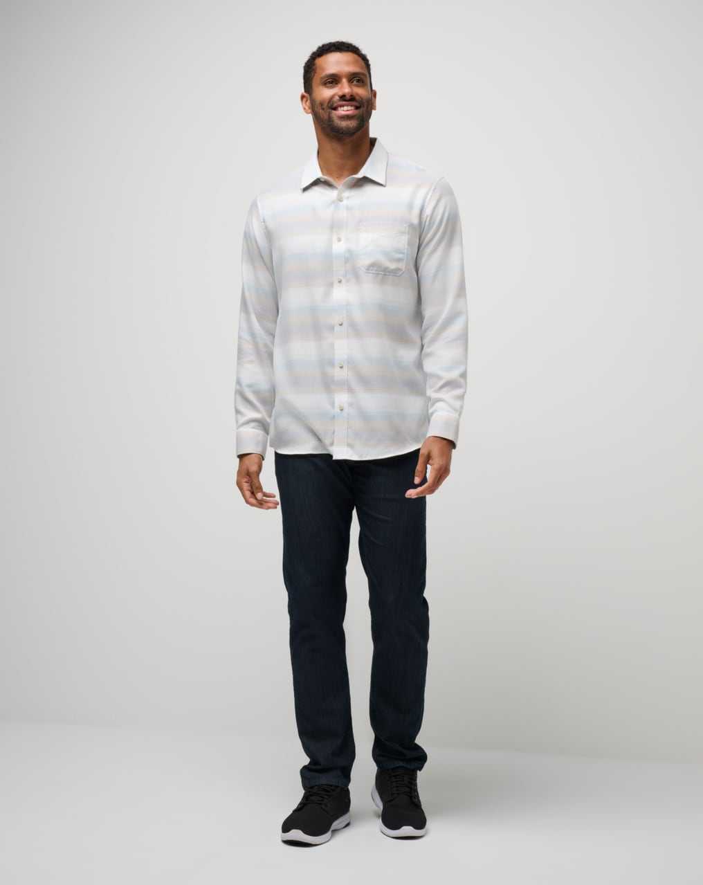 Oxford Tan Travis Mathew Cloud Flannel Stripe Button-up | RYHT17602