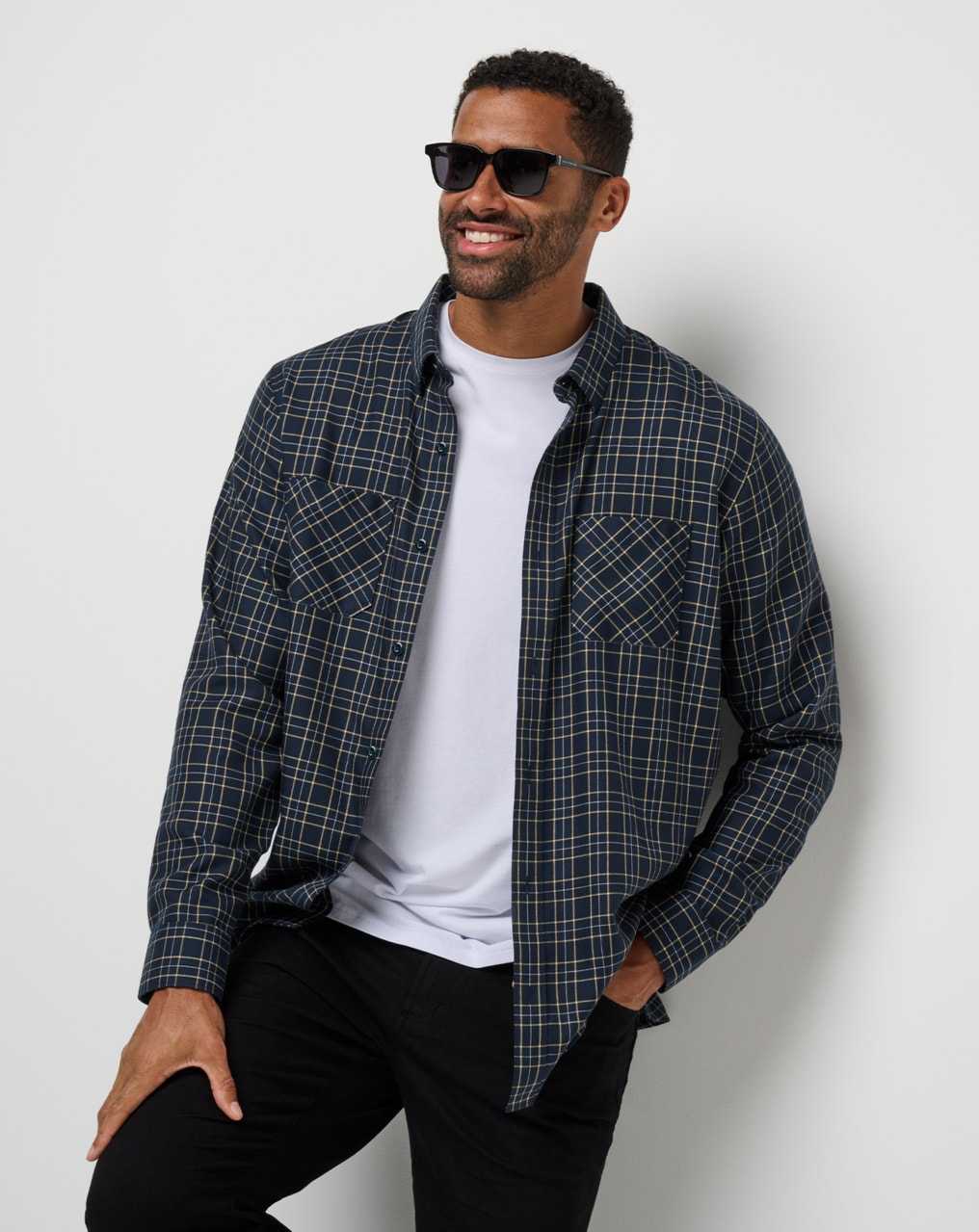 Total Eclipse/Apricot Travis Mathew Cloud Flannel Plaid Button-up | QMZG23154