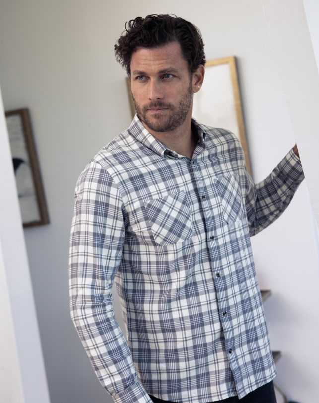 Vanilla Ice/Quiet Shade Travis Mathew Cloud Flannel Plaid Button-up | KIYR78029