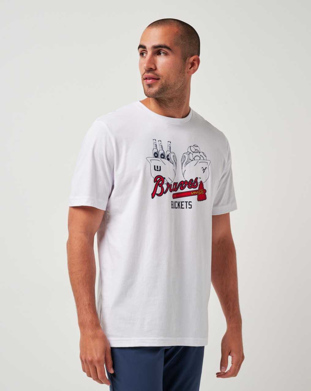 White Travis Mathew Atlanta Braves Strike One Tee | XORF34762