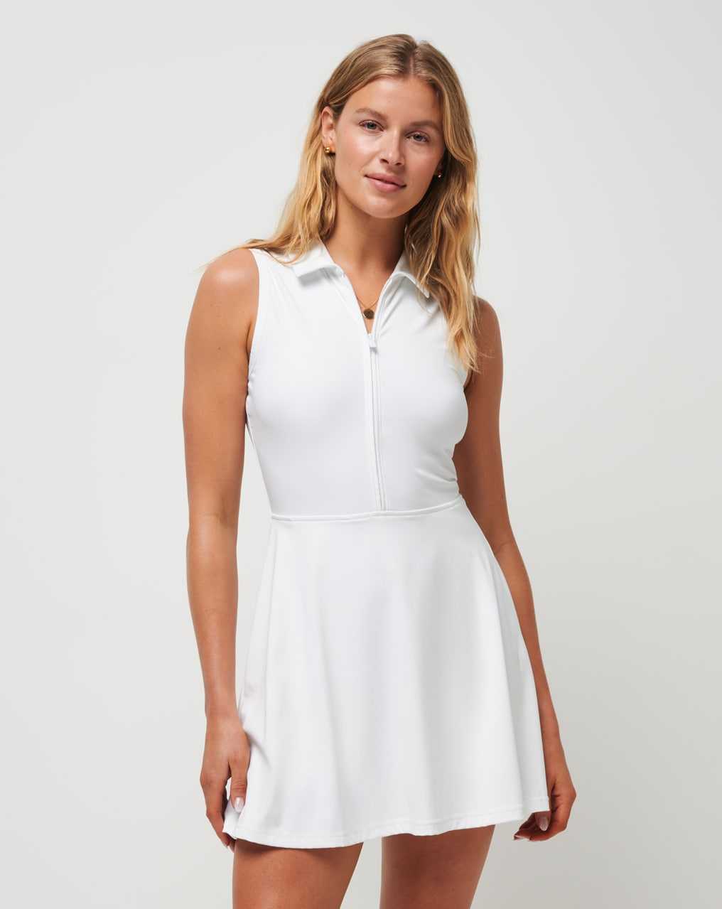 White Travis Mathew Moveknit Sleeveless Polo Dress | MNCH41032